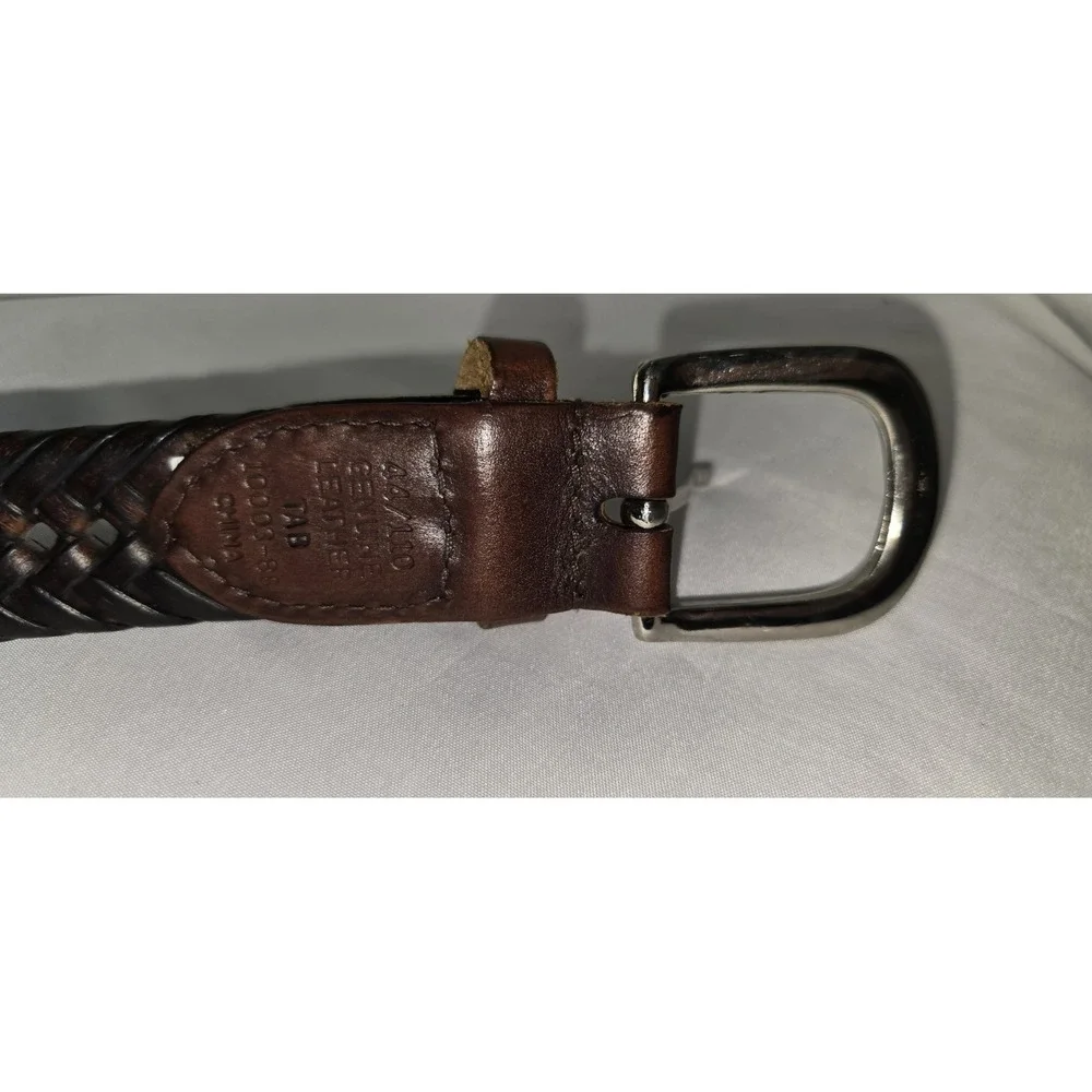 Mens Brown Braided‎ Genuine Leather Belt Silver Buckle 44/110 10003-88